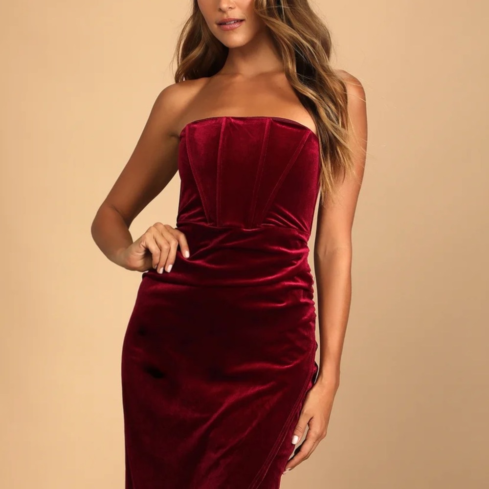 Lulus red wine strapless rip lip dress